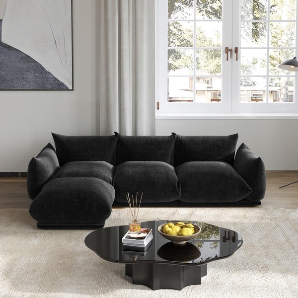 103 L-Shaped Sectional Sofa, Minimalist Chenille Modular 4-Seat Couch ...