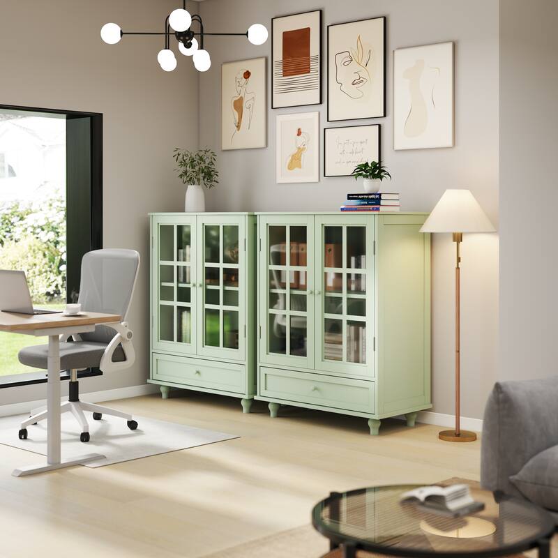 Homy Casa Minimalist Buffet Cabinet with Glass Doors & Drawer, Storage Sideboard, Kitchen Living & Dining Room Hallway Entryway