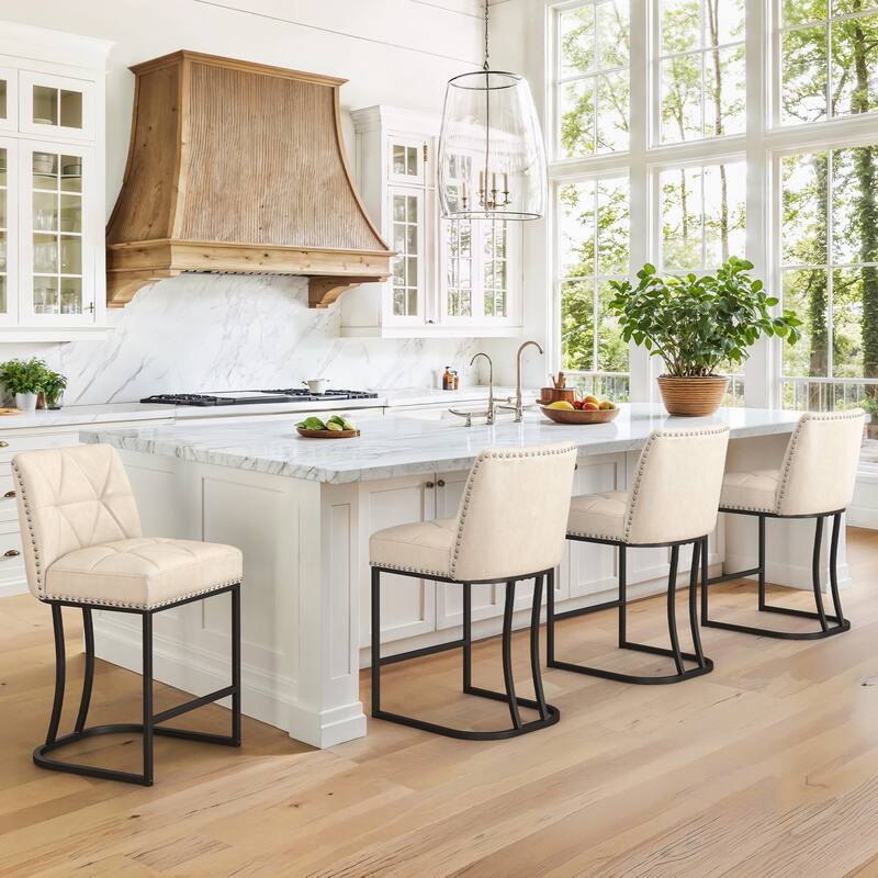 Modern 26.in Armless Barstool Metal Frame Low Back Counter Height Upholstered Bar Stool