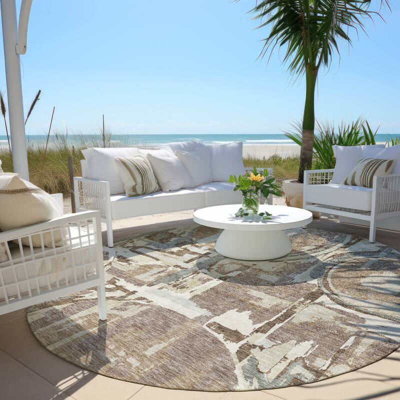 Machine Washable Indoor/ Outdoor Chantille Contemporary Rug - Mocha - 8' x 8'