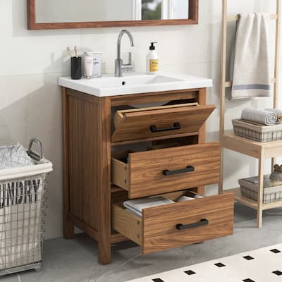 Bathroom Vanity 24 Inch, Small Bath Vanity with Sink, Modern Sink Cabinet, Free Standing Bath Vanity Combo with with 3 Drawers