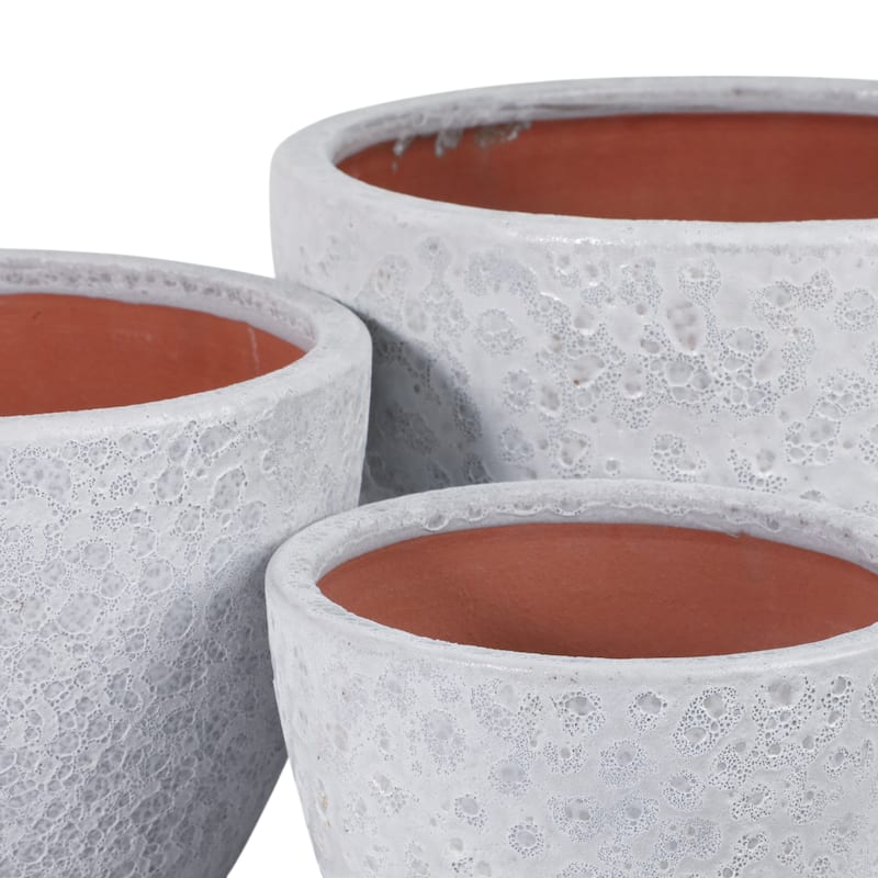Planters Pottery Clay Modern Textured Round Design (Set of 3) - 15" x 15" x 10"