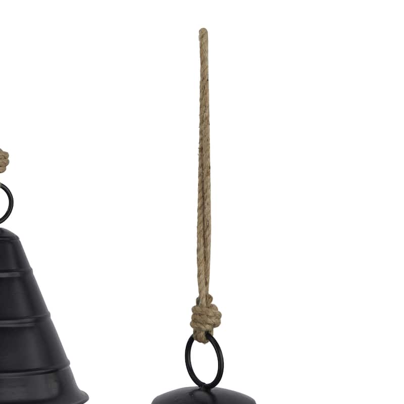 Metal Tibetan Inspired Decorative Cow Bells with Jute Hanging Rope - Set of 3 Black or Bronze - Roche River Decor
