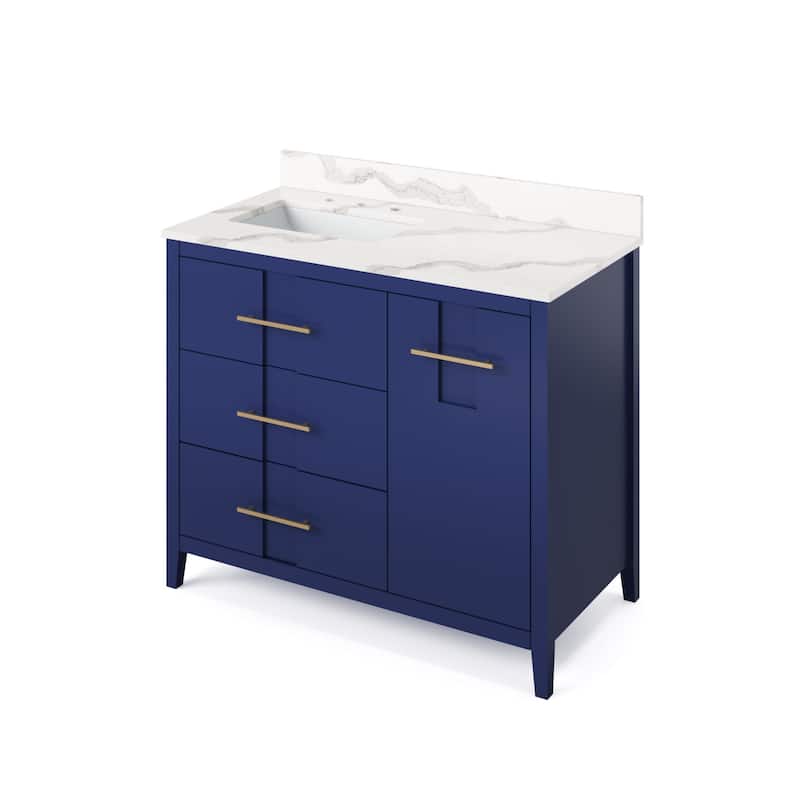 Jeffrey Alexander VKITKAT42R-QUARTZ Katara 42" Free Standing Vanity - Hale Blue / Calacatta Vienna
