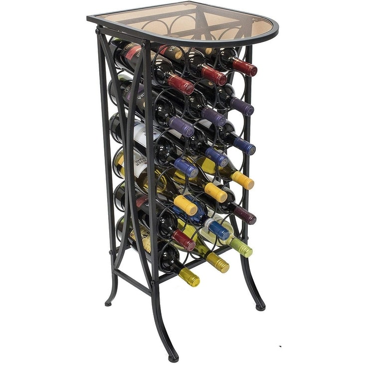 Sorbus Wine Rack Stand Bordeaux Chateau Style with Glass Table Top - Holds 18 Bottles - Elegant Looking French Style
