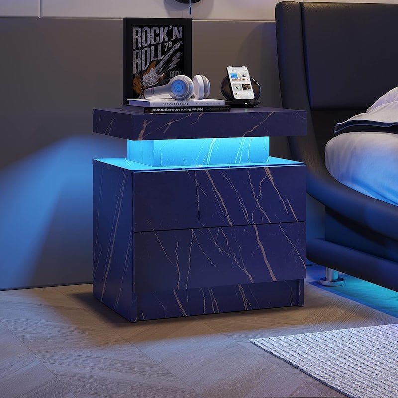 LED Nightstand with 2 Drawers for Bedroom