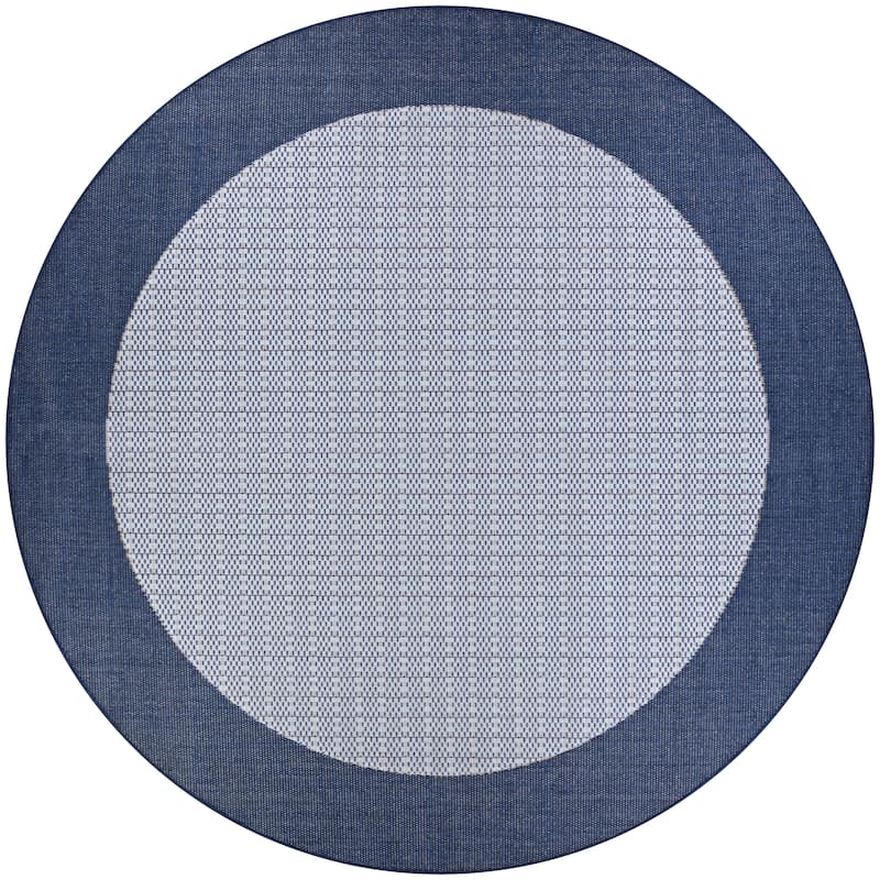 Dream Decor Rugs Pergola Quad Indoor Outdoor Area Rug - 8'6" Round - Blue/Ivory