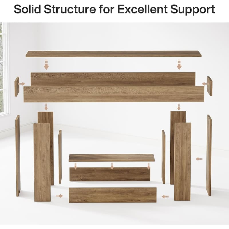 63" Long Console Table, Farmhouse 2-Tier Entryway Table with U-Shaped Base - 63" W x 11.8" D x 32.3" H