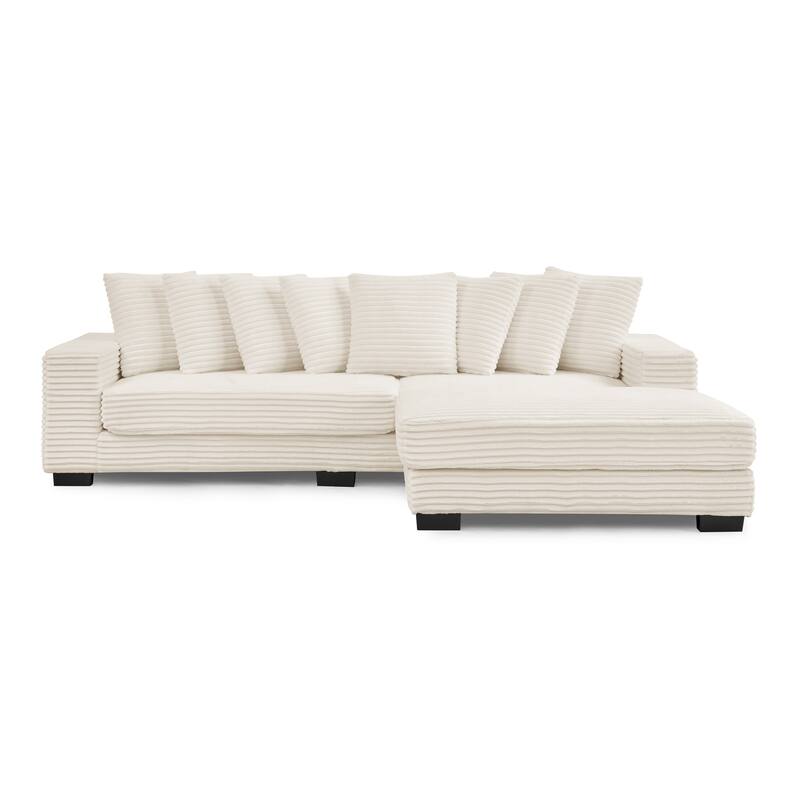 Roomfitters Corduroy Tufted Upholstered Sleeper Sectional Sofa, L-Shape Modular Convertible Sofa with Adjustable Footrests