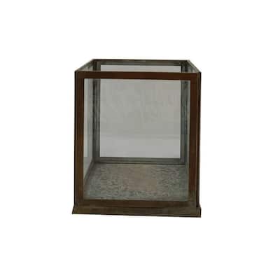 Small Aged-Finish Candle Holder - 7" - Antique Brown and Clear