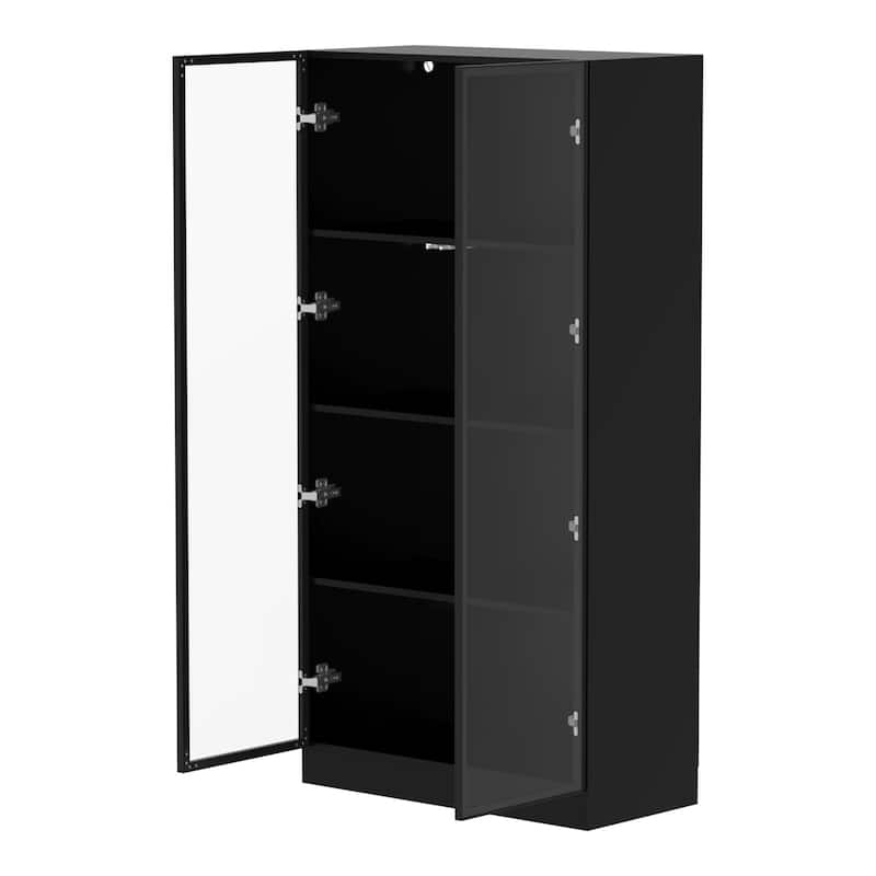 63"Hx31.5"W Lighted Display Cabinet with Glass Doors Bookshelf Buffet