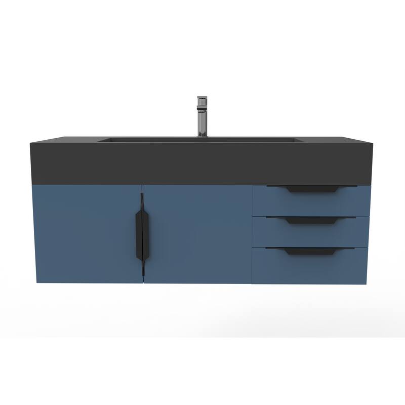 Nile 48" Wall Mounted Bathroom Vanity Set w/ Black Top