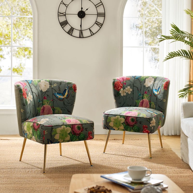 Almira Contemporary Upholstered Armless Side Chair with Tufted Back Set of 2 by HULALA HOME