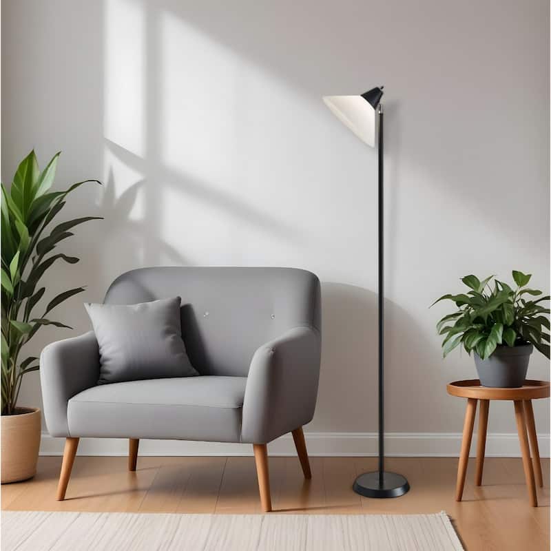 Metal Cone Floor Lamp with White Plastic Shade Rotary Switch - 10” x 12” x 71.5” (D x W x H)
