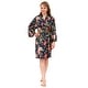 preview thumbnail 10 of 10, Leisureland Women's Cotton Poplin Robe, Short Kimono Floral Robe One Size (S-XL) - Navy Blue