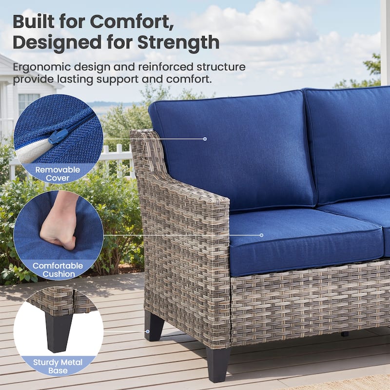 Pocassy 7-Piece Outdoor Sofa Swivel Chair w/ Ottoman Set
