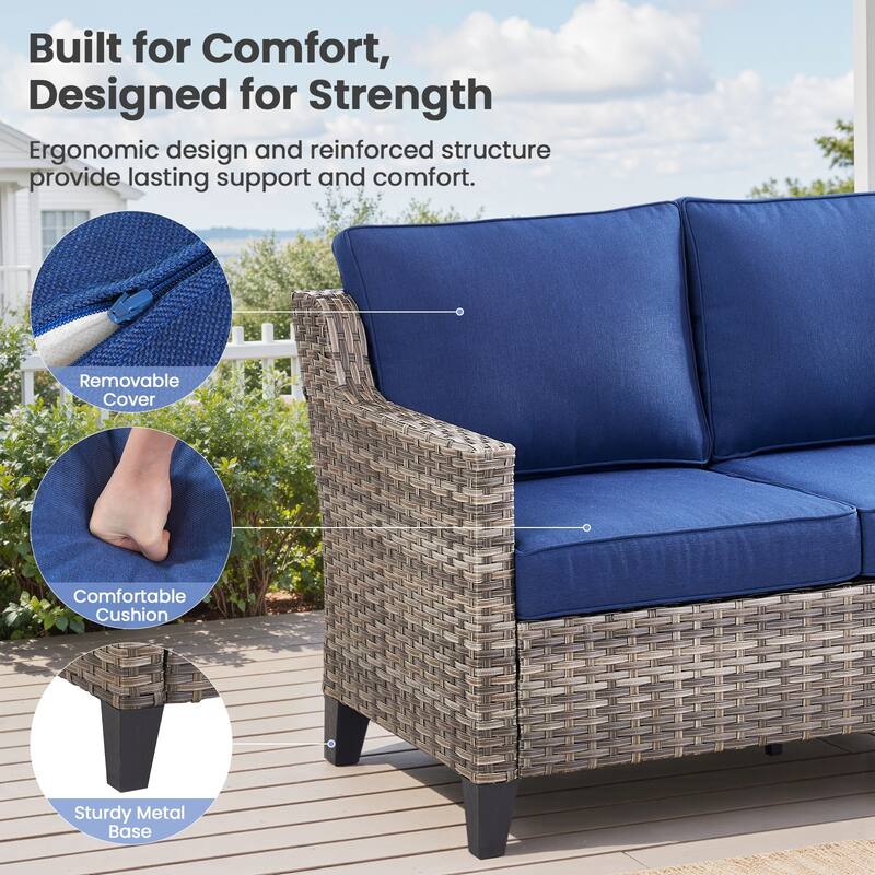 Pocassy Outdoor Patio Furniture Wicker Sofa Swivel Chair Set