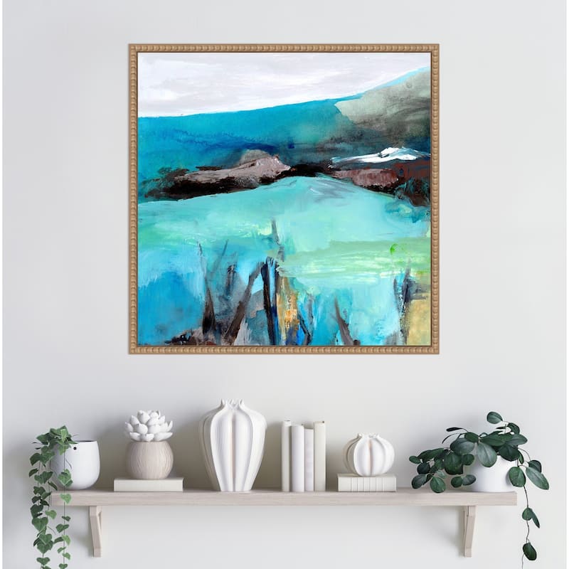 Mountain Lake 1 by Elan Studios Framed Canvas Wall Art Print - Sylvie Beaded Natural