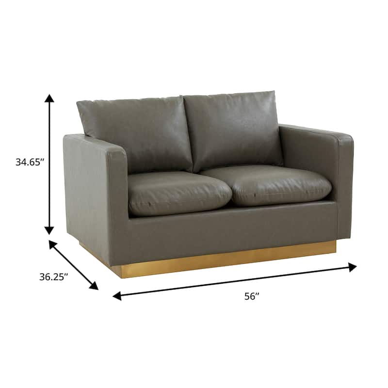 Nervo Loveseat 2-seater Modern Sofa With Leather Gold Accent Base Wooden Frame Removable Cushions for Office Lounge Living Room
