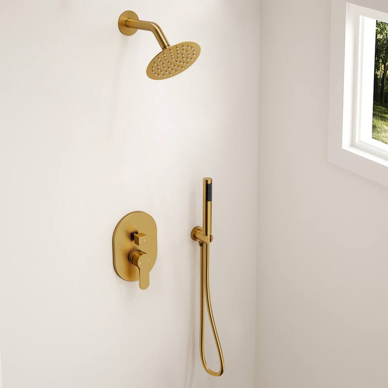 GRANDJOY Dual Shower Kit with Round Rainfall Head and Hand Shower, Lever Control Valve