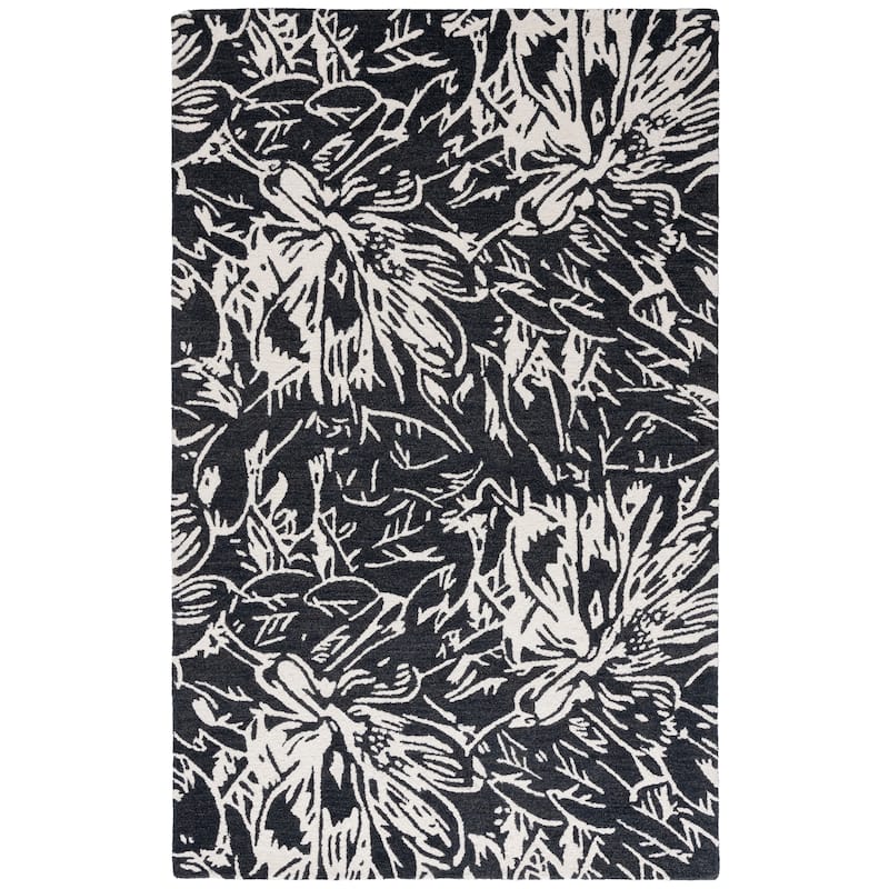 SAFAVIEH Handmade Jardin Antonella Country Wool Rug - 6' Square - Black/Ivory