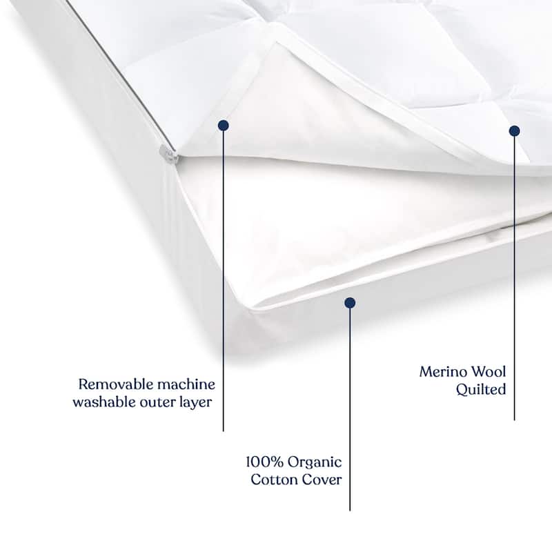 Delara Merino Wool Quilted 3in1 Adjustable Pillow Organic Cotton Cover Baffle Box Construction, Sleep Pillow