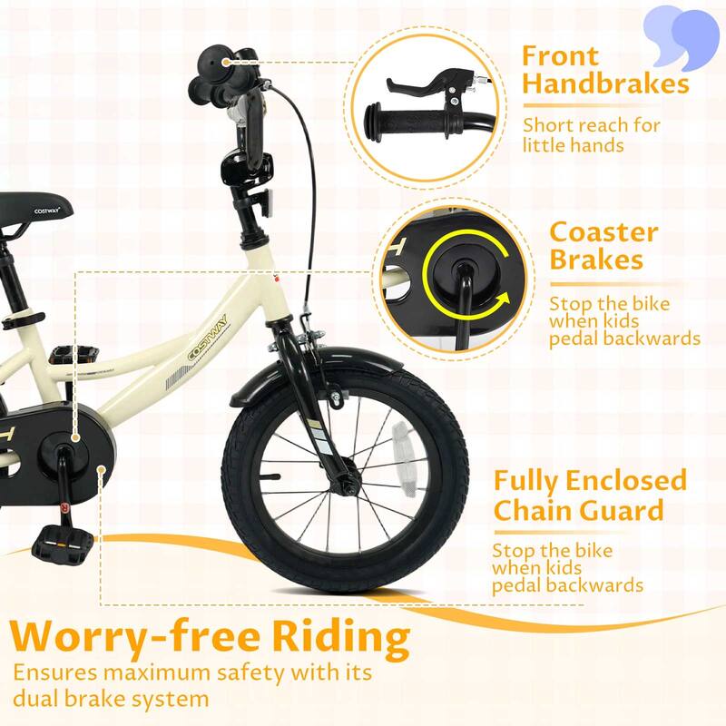 Costway 14" Kids Bike with Removable Training Wheels Adjustable Seat & - See Details