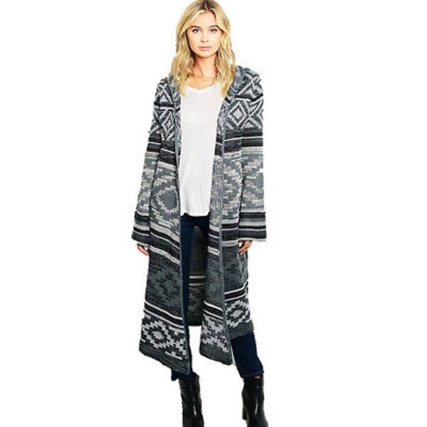 Shop Haute Boho Gray Knit Hippie Long Drape Open Hooded Sweater