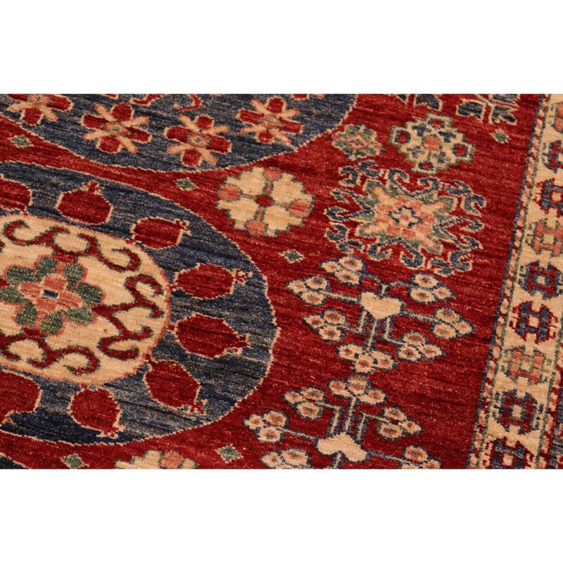 Southwestern Super Kazak Ezra Red/Blue Hand Knotted Wool Rug - 5'3'' x 6'3''