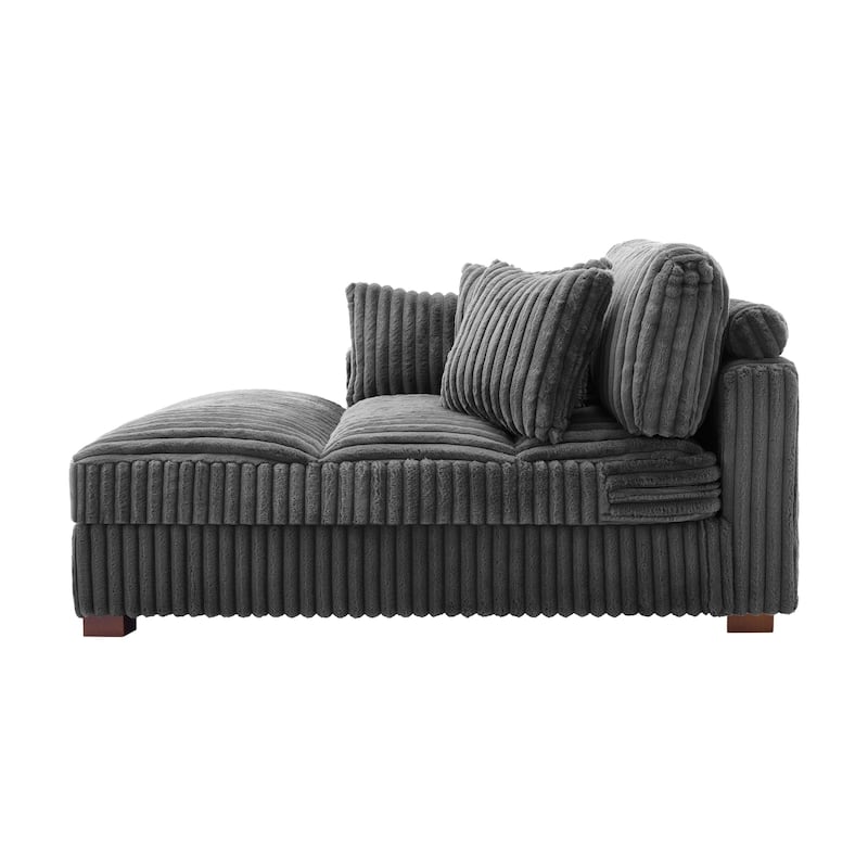 41" W Plush Corduroy Chaise Lounge with Pillows