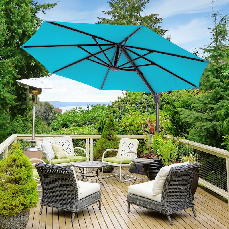 LIVOOSUN Outdoor Cantilever Offset Patio 11Ft Aluminum Umbrella w/Base
