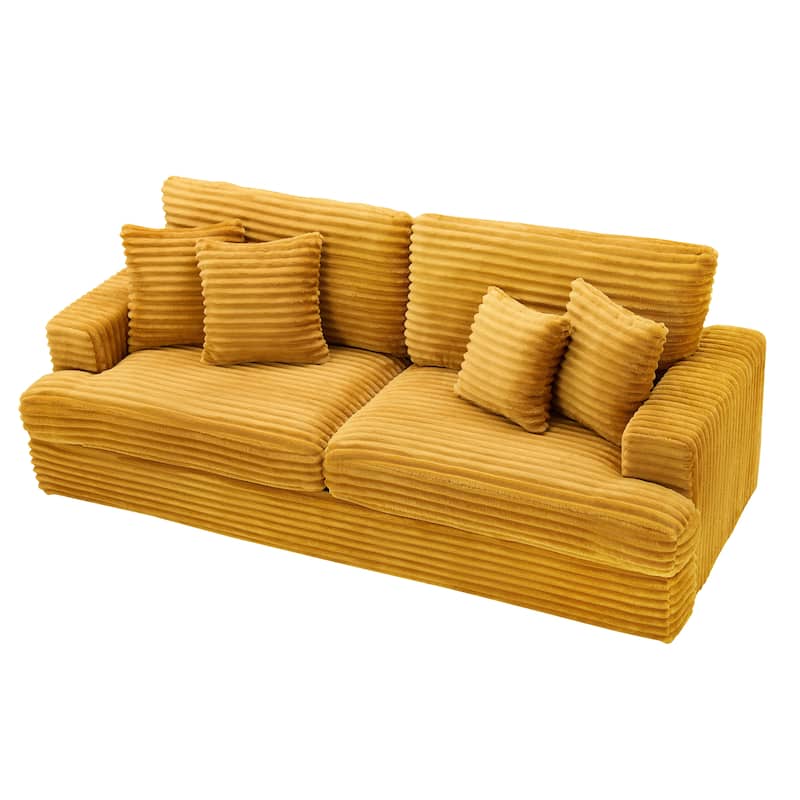Corduroy Upholstered 3 Seater Sofa, Oversized Cloud Deep Seat Couch with 4 Lumbar Pillows, Loveseat for Living Room, Apartment