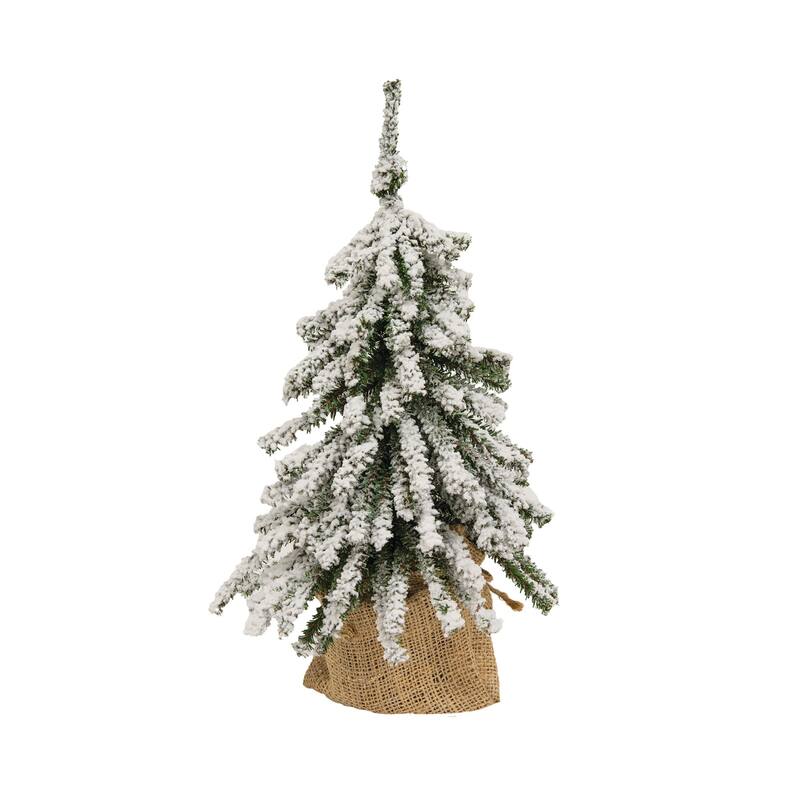 Flocked Mini Downswept Tree With Burlap Base 15" - Green