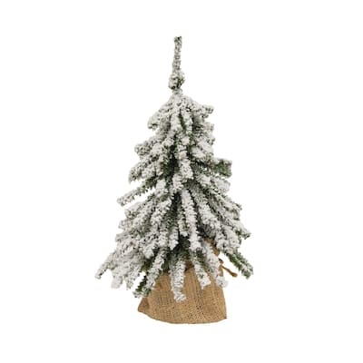 Flocked Mini Downswept Tree With Burlap Base 15" - Green