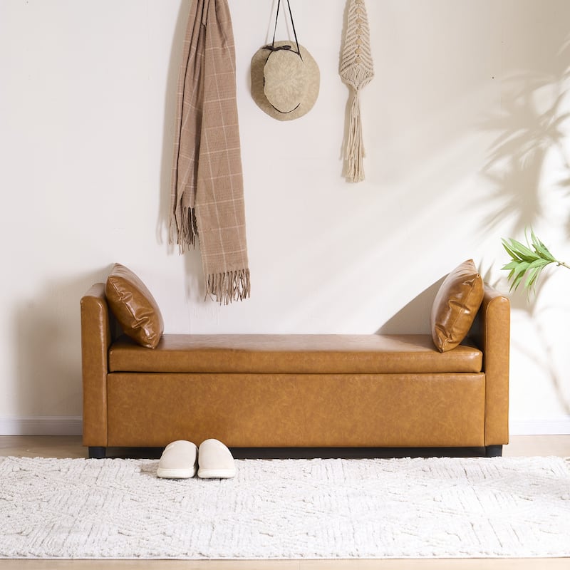 Velvet/Leather Storage Bench for Bedroom,End of Bed Bench for King Size Bed, Modern Upholstered Long Ottoman Bench for Entryway