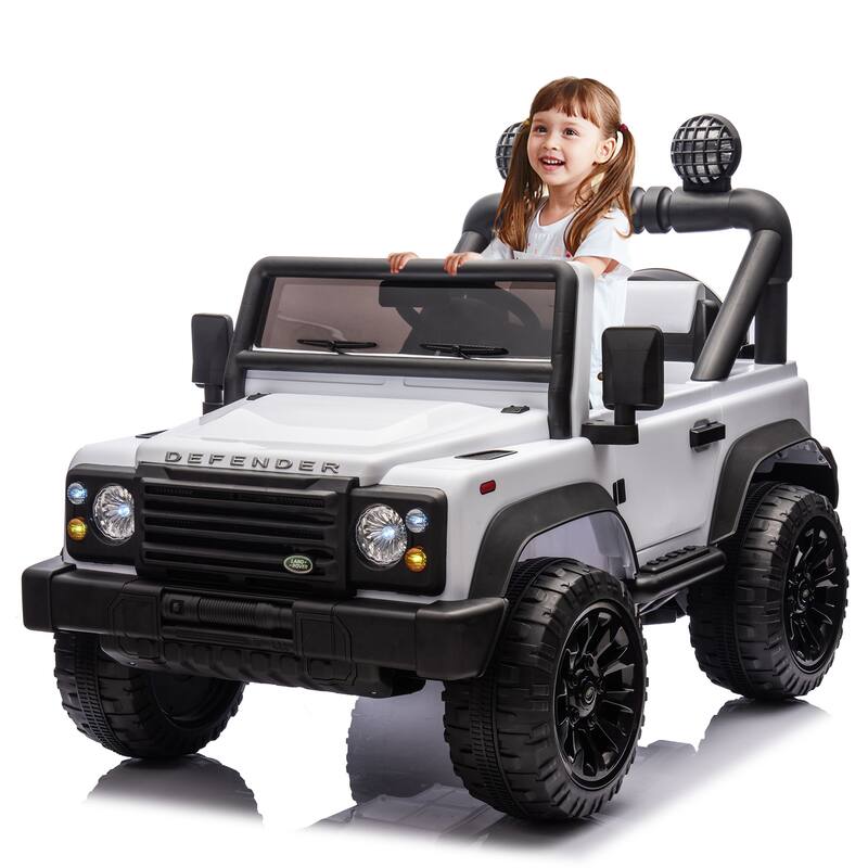 Licensed Land Rover Defender 24V Ride-On Car with Remote Control, 4-Wheel Suspension, Bluetooth, LED Lights for Kids 3-7 - White