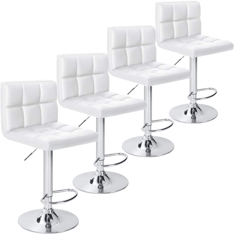 Furniwell Bar Stools with Back Sets of 4 PU Leather Kitchen Counter Square Island - White