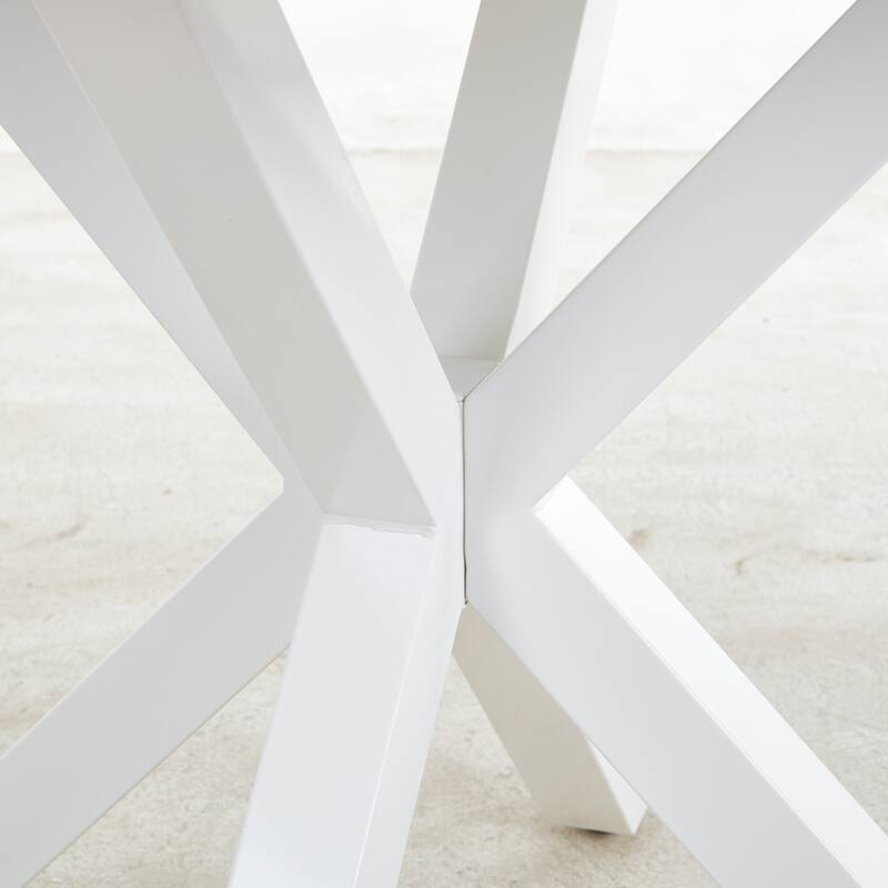 Round Dining Table for 4-6 People, Kitchen Dining Table with MDF Table Top & Metal Cross Legs, Mid-Century Leisure Coffee Table