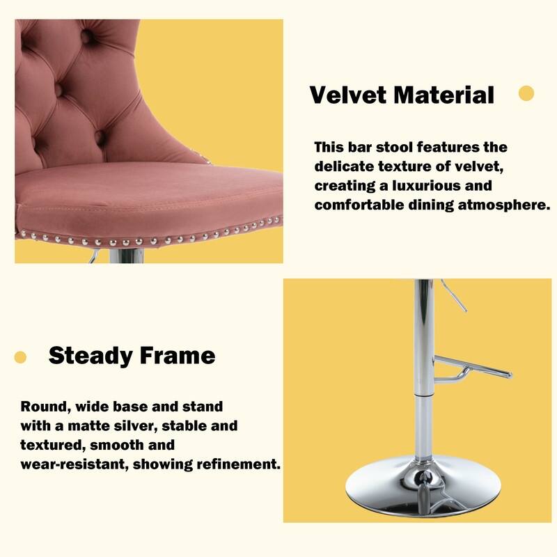Velvet Upholstered Nailheads Tufted Swivel Bar Stools (Set of 2)