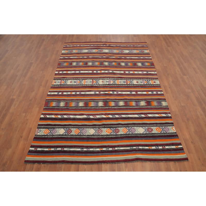 Hand Woven Oriental 100% Wool Carpet Southwestern Tribal Multi-Colored Kilim Area Rug - 9' 2'' X 5' 11''