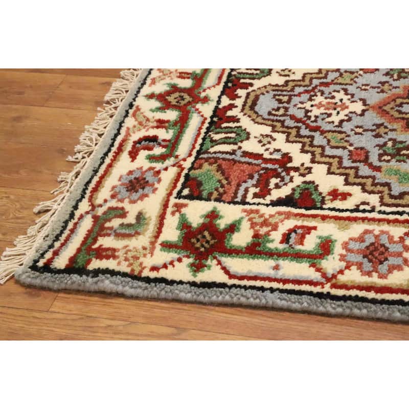 Hand Knotted Oriental 100% Wool Carpet Traditional Medallion Navy Blue & Blues Heriz (serapi) Area Rug - 3' 0'' X 2' 0''