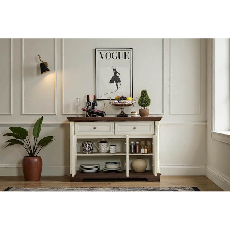 47" Farmhouse Style Kitchen Sideboard Buffet Cabinet with Drawers and Doors, Wooden Coffee Bar Storage Console for Dining