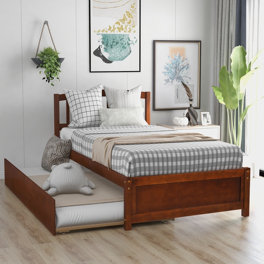 Elegant Twin Wood Platform Bed with Trundle