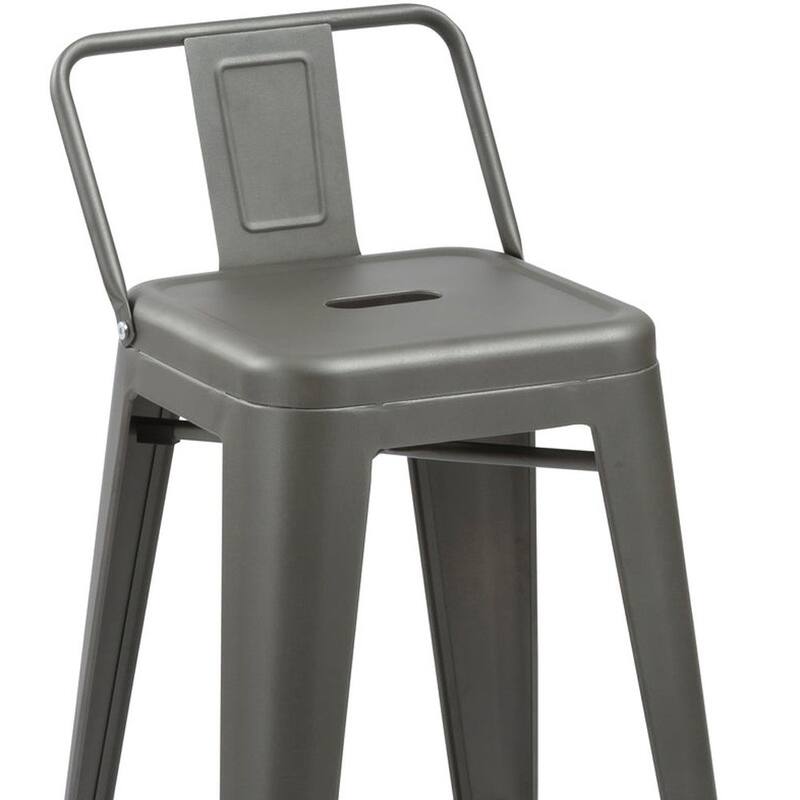 HomeRoots Set of Four 26" Dark Gray Steel and Metal Low Back Counter Height Bar Chairs