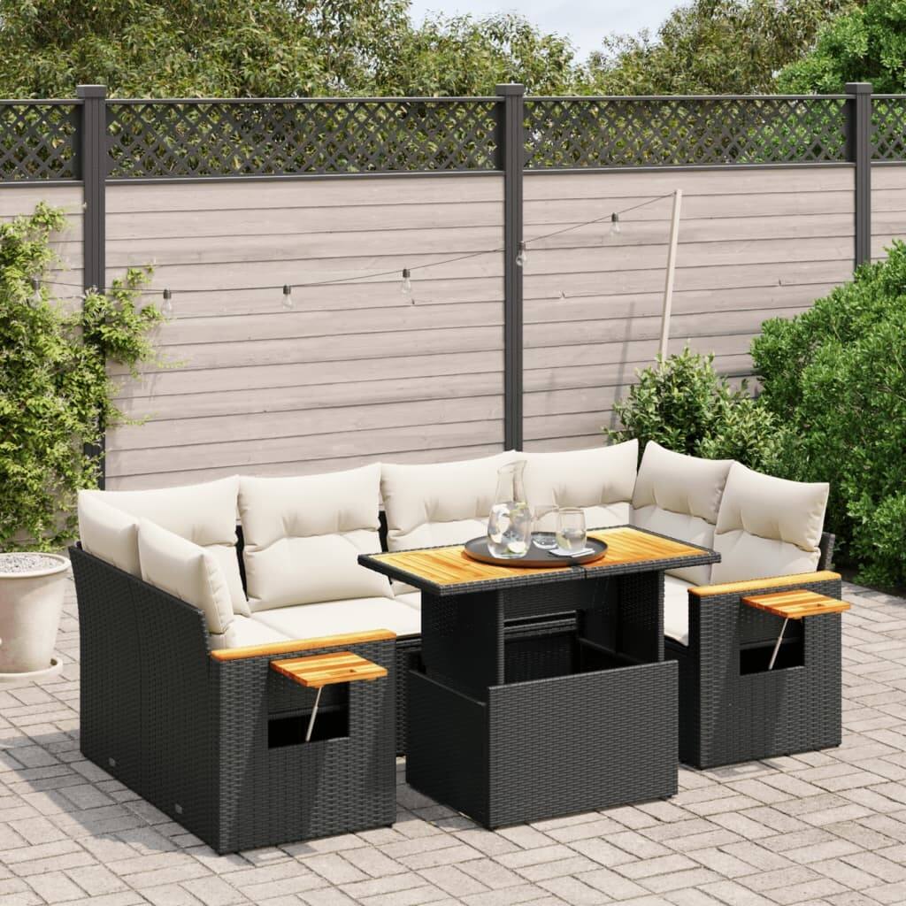vidaXL Garden Sofa Set Black PE rattan 7-Piece Set Adjustable Armrests - 21.7 x 39.4 x 28.7