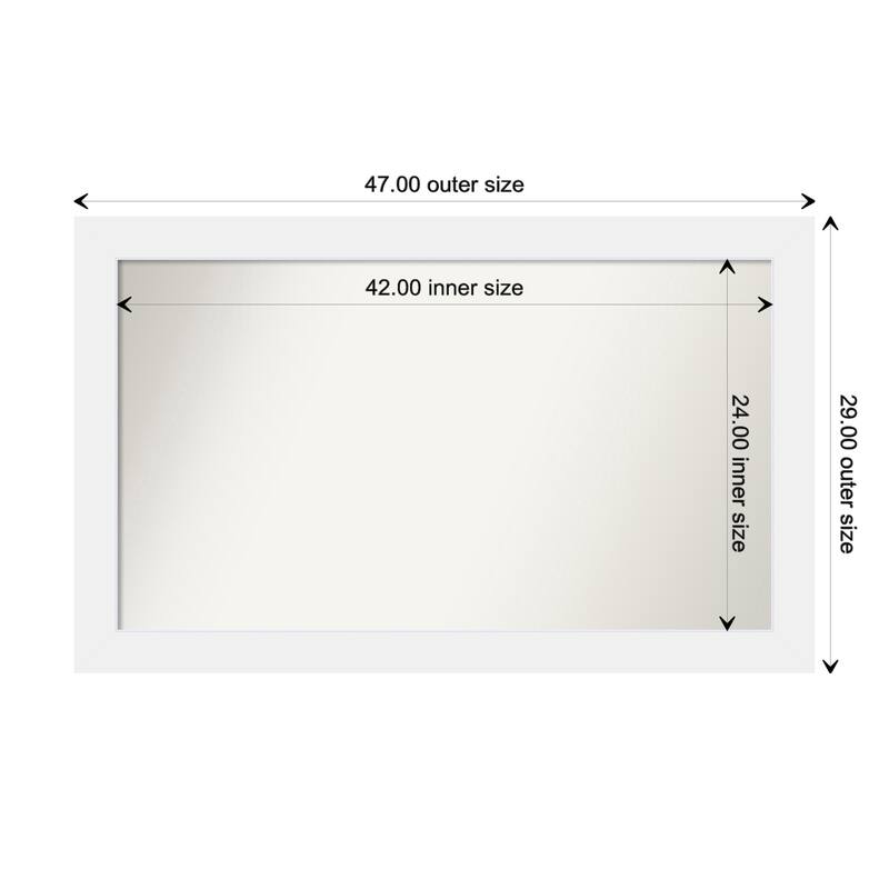 Corvino White Framed Non-Beveled Custom Wall Mirror, Bathroom Vanity Mirror - Outer Size: 47 x 29