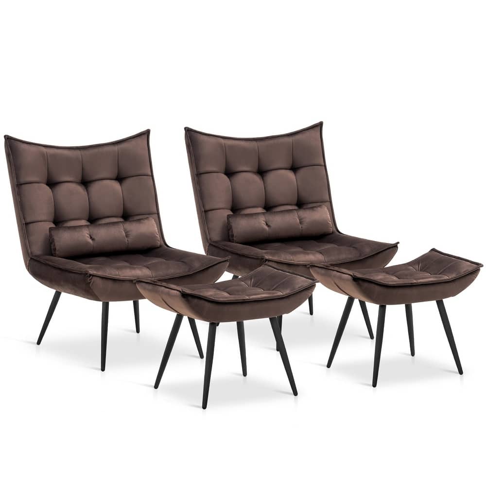 MCombo set of 2 Accent Chair with Ottoman, Velvet Tufted Wingback Chair 4079