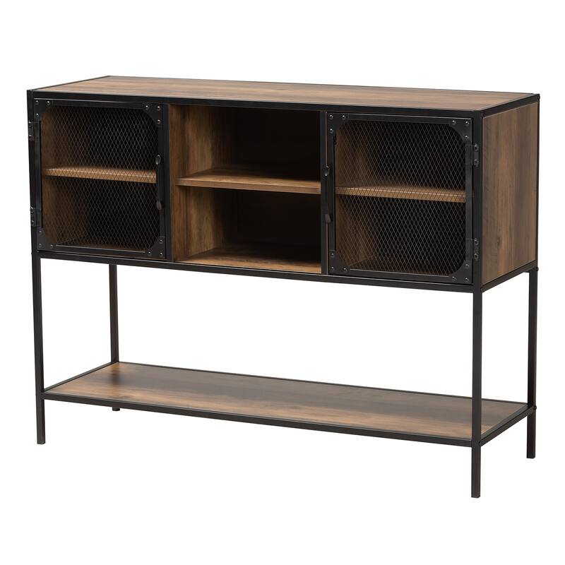 Cardea Modern Industrial Walnut Brown Finished Wood and Black Metal 2-Door Sideboard - Walnut Brown, Black