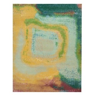 Shahbanu Rugs Lime and Lemon, Wool and Silk, Modern Design, Colorful ...