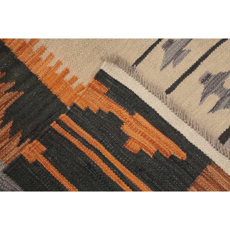 Hand Woven Oriental 100% Wool Carpet Southwestern Tribal Greys & Charcoal Kilim Area Rug - 10' 0'' X 7' 1''